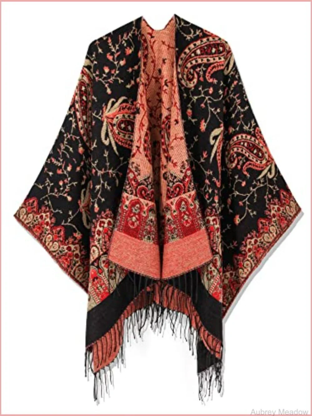 Retro Style Poncho Cape Boho Shawl Ruana Printed Tassel Cardigan